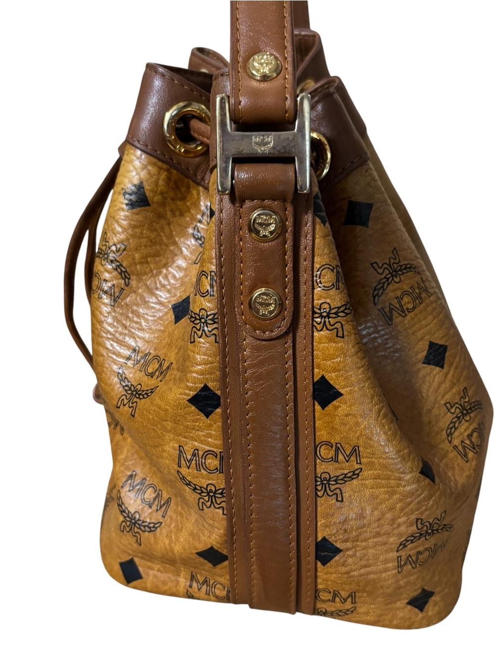 MCM Cognac Visetos Drawstring bucket Bag - Picture 5 of 16